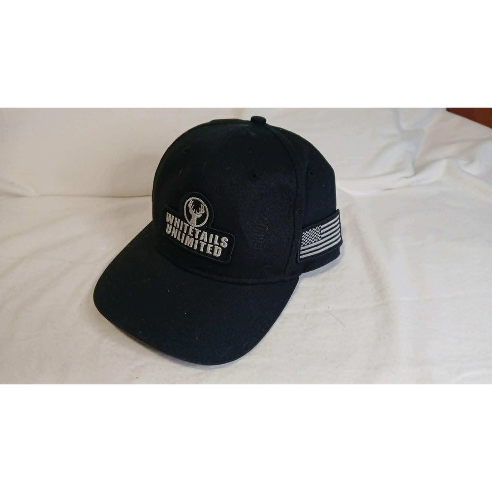 Whitetails Unlimited Hat Mens Black Snapback American Flag Logo Baseball Cap